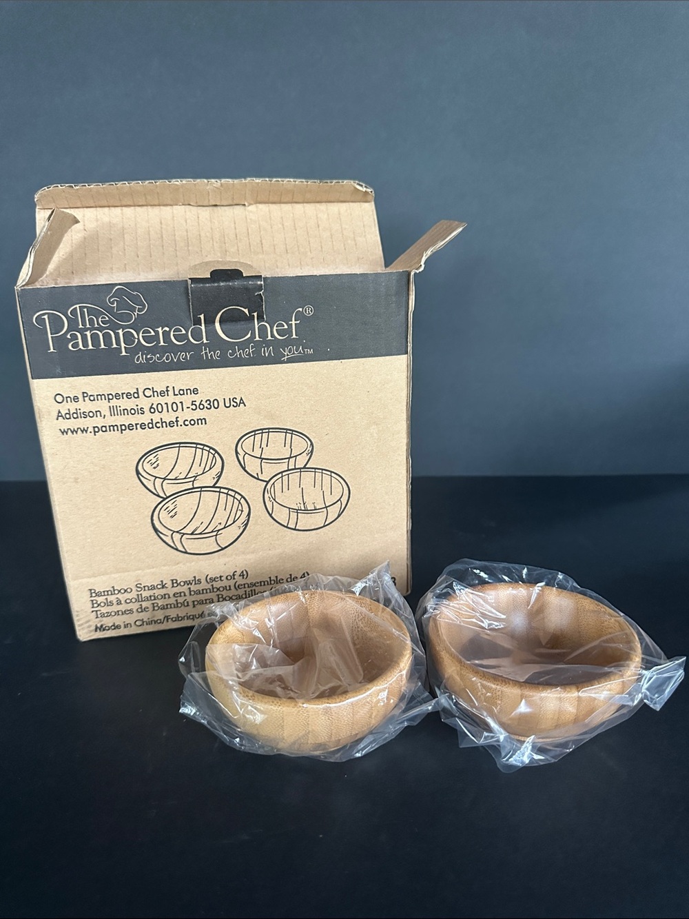 The Pampered Chef Bamboo Snack Bowls - Light Brown (Set of 4)